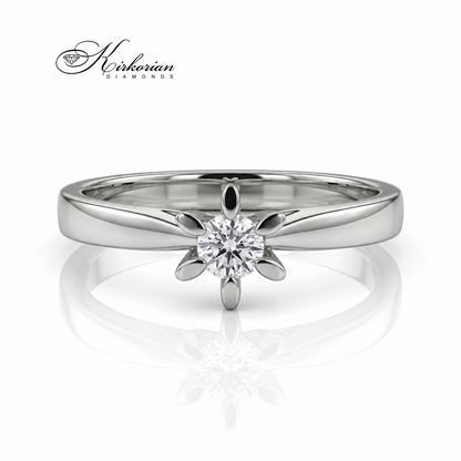 Пръстен K583 с естествен диамант 0.10 ct и декоративен шестзъбен флорален захват
