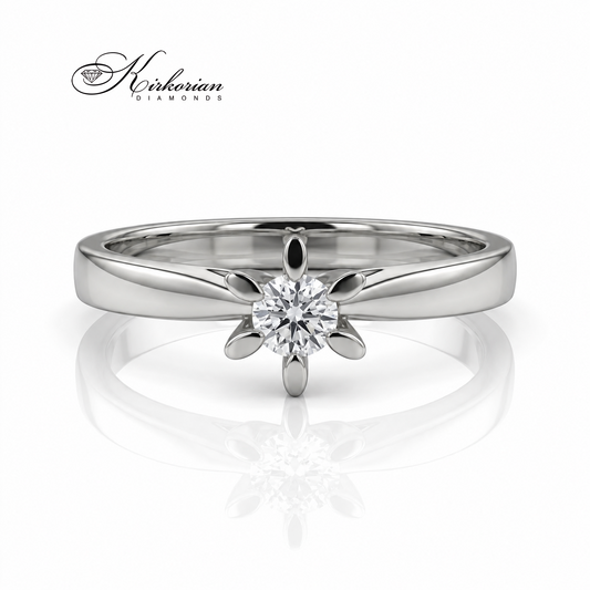 Пръстен K583 с естествен диамант 0.10 ct и декоративен шестзъбен флорален захват