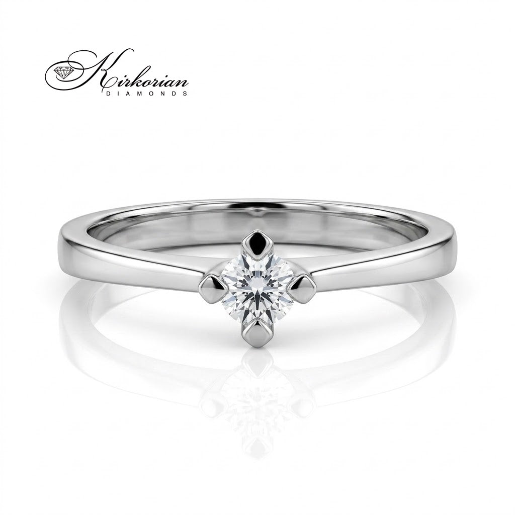Годежен пръстен K585 от бяло злато с естествен диамант 0.11 ct, изглед отпред