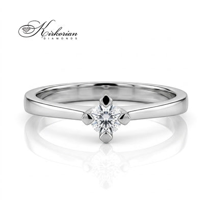 Годежен пръстен K585 от бяло злато с естествен диамант 0.11 ct, изглед отпред
