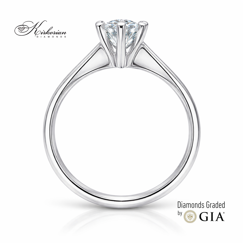 класически годежен пръстен с диамант 0.30 ct GIA бяло злато 14K K586 изглед отзад, диамантен пръстен с висока корона, луксозни бижута с диаманти