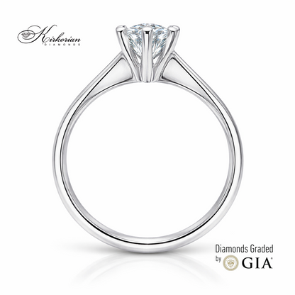 класически годежен пръстен с диамант 0.30 ct GIA бяло злато 14K K586 изглед отзад, диамантен пръстен с висока корона, луксозни бижута с диаманти