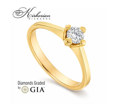 Годежен пръстен от жълто злато 14к с диамант 0.30ct – GIA сертификат – код K586G