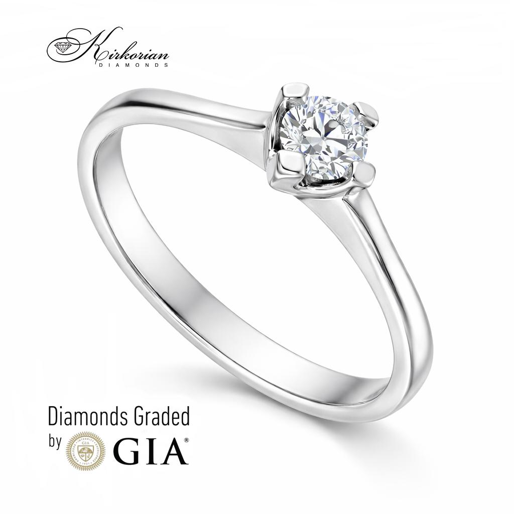 годежен пръстен с диамант 0.30 ct GIA бяло злато 14K модел K586, класически годежен пръстен с диамант, диамантен пръстен бяло злато, годежен пръстен Kirkorian Diamonds