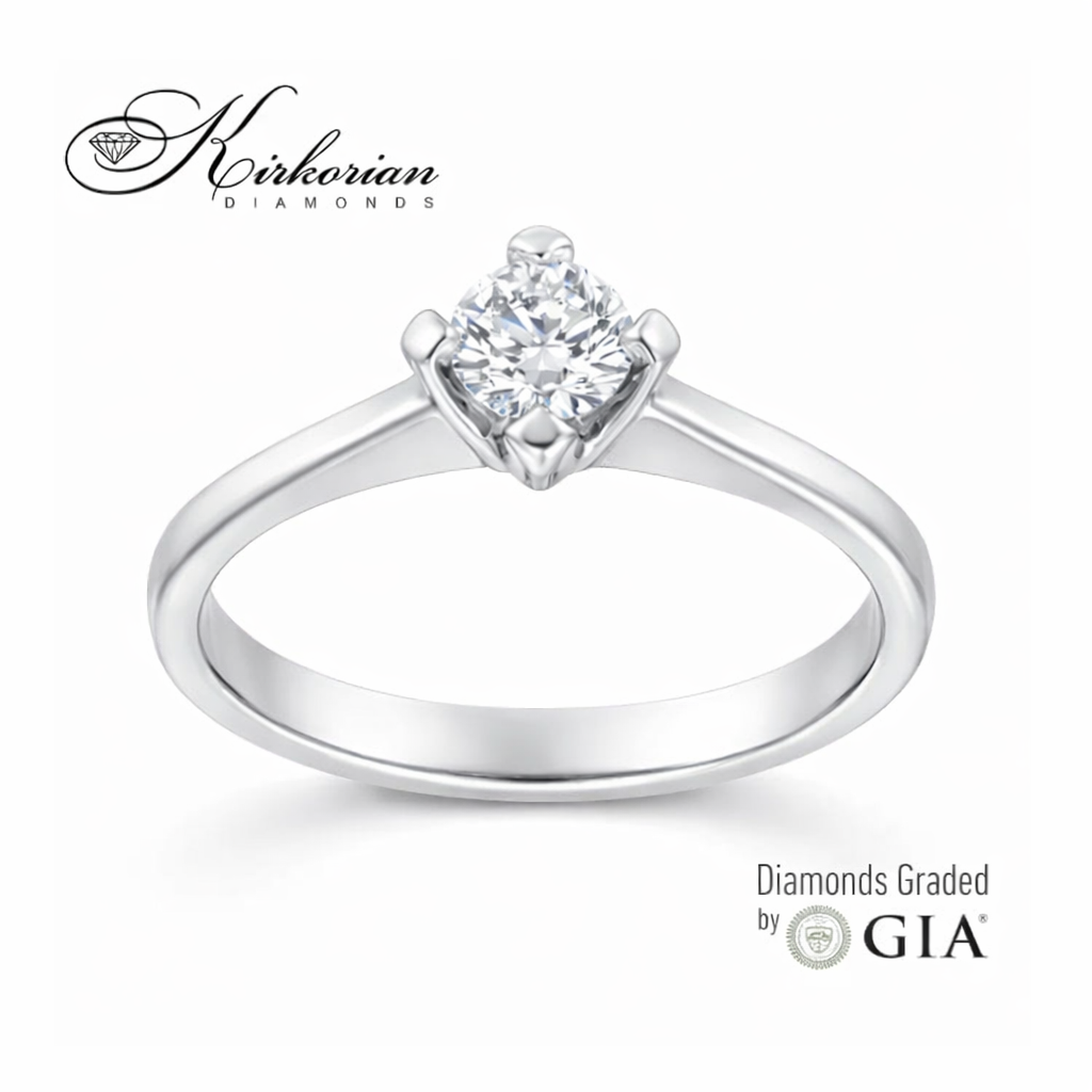 класически годежен пръстен бяло злато 14K с диамант 0.30 карата GIA K586, елегантен годежен пръстен с централен диамант, луксозен диамантен пръстен