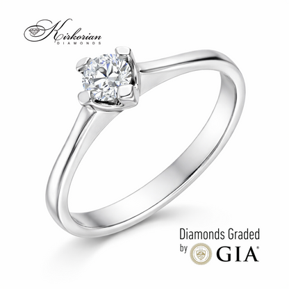 годежен пръстен с диамант 0.30 ct GIA бяло злато 14K K586 страничен изглед, диамантен пръстен с четири лапи, класически годежен пръстен