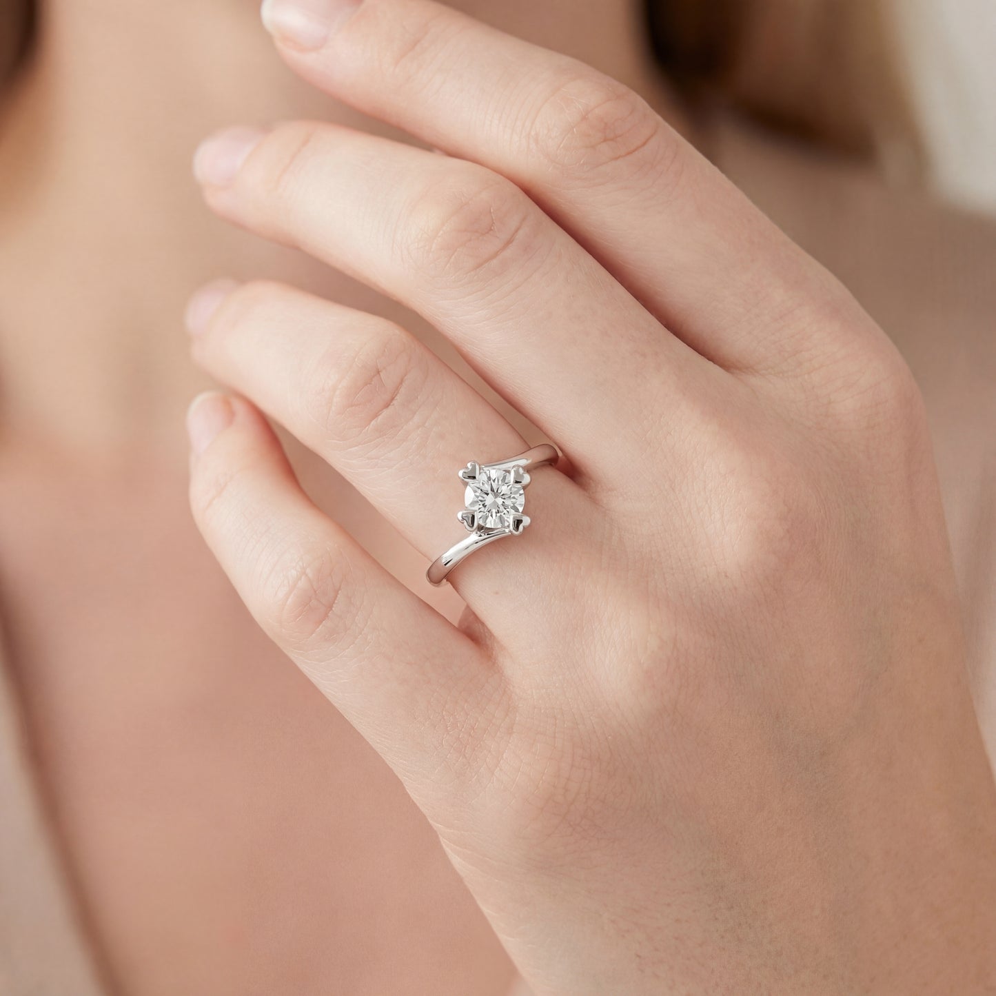 Елегантен годежен пръстен от бяло злато 14k с диамант 0.40ct GIA – модел K593A