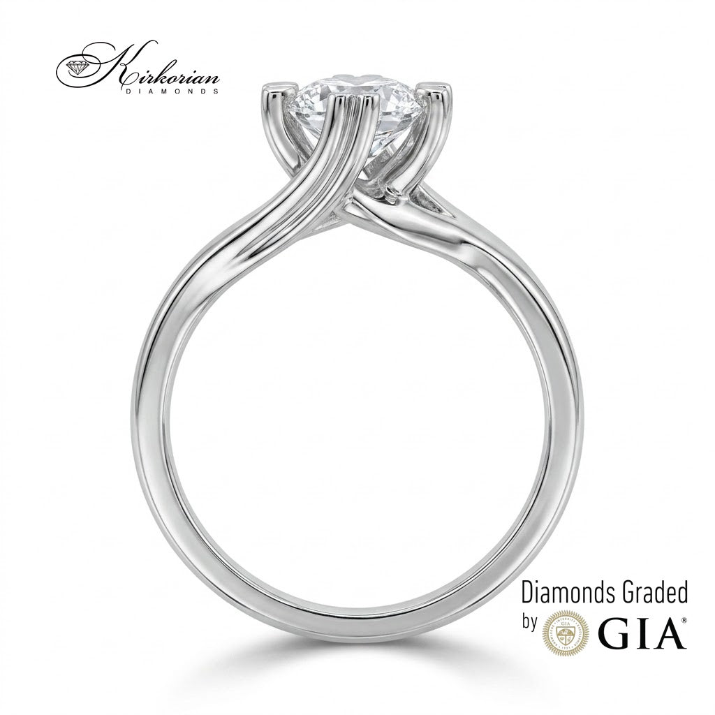 Луксозен пръстен с GIA сертифициран диамант 0.50 ct и сърцевиден обков от бяло злато 14К K593