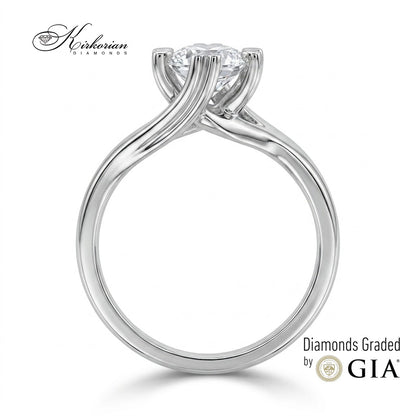 Луксозен пръстен с GIA сертифициран диамант 0.50 ct и сърцевиден обков от бяло злато 14К K593