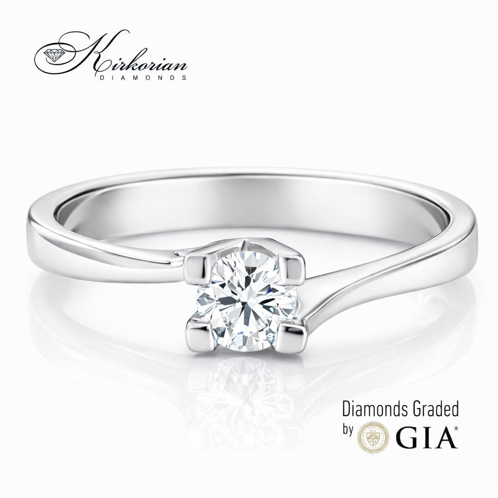 Годежен пръстен с диамант 0.30 ct GIA от бяло злато 14К – модел K594, изглед отпред