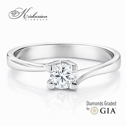 Годежен пръстен с диамант 0.30 ct GIA от бяло злато 14К – модел K594, изглед отпред