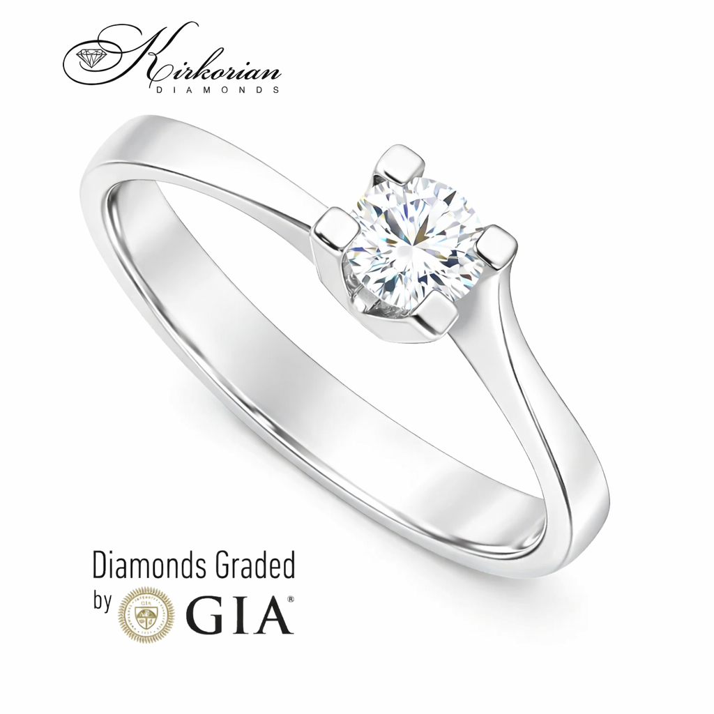 Годежен пръстен с диамант 0.30 ct GIA от бяло злато 14К – модел K594, перспектива под ъгъл