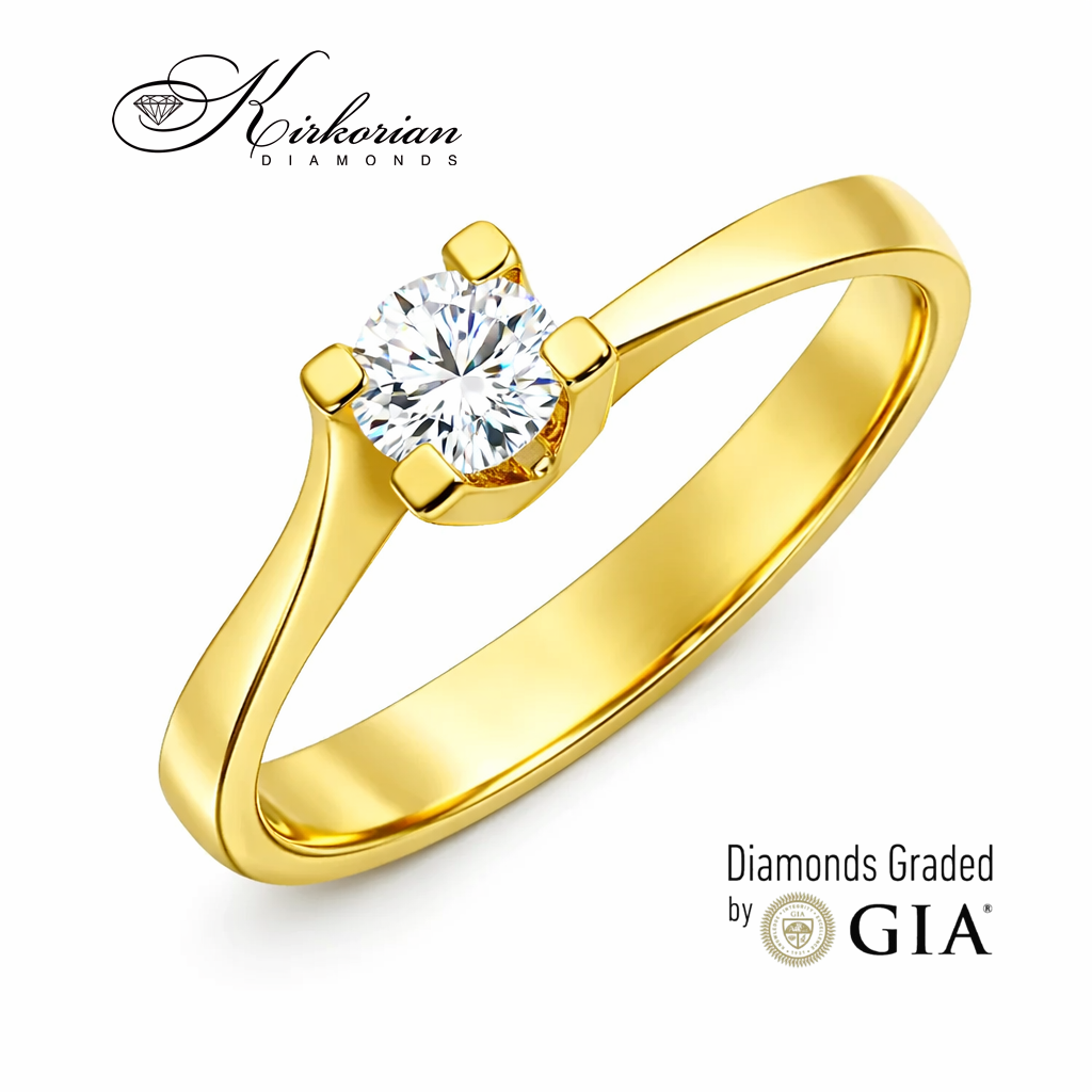 Годежен пръстен с централен диамант 0.30 ct GIA жълто злато 14K модел K594B"