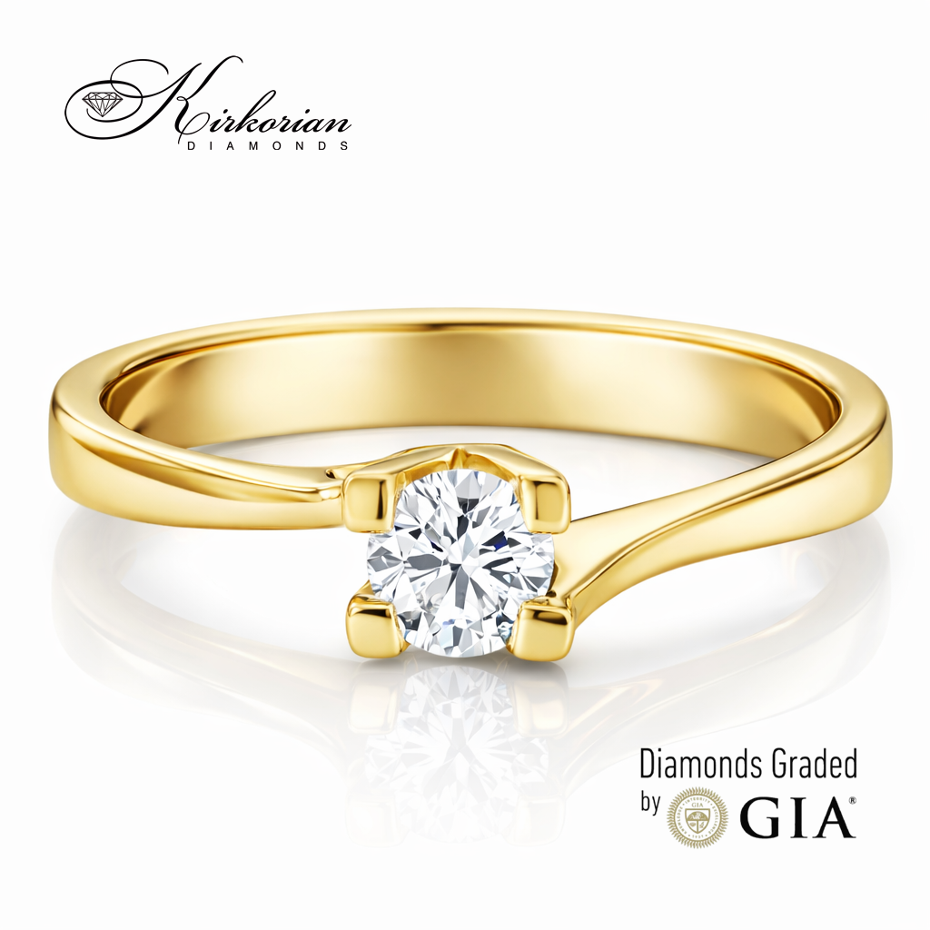"Годежен пръстен с диамант 0.30 ct GIA от жълто злато 14K фронтален изглед модел K594B"