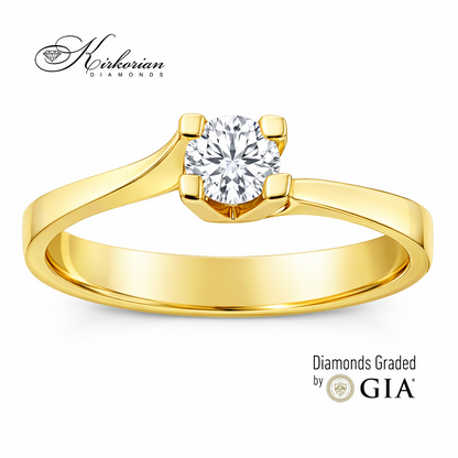 "Детайл на годежен пръстен с диамант 0.30 ct GIA жълто злато 14K модел K594B"