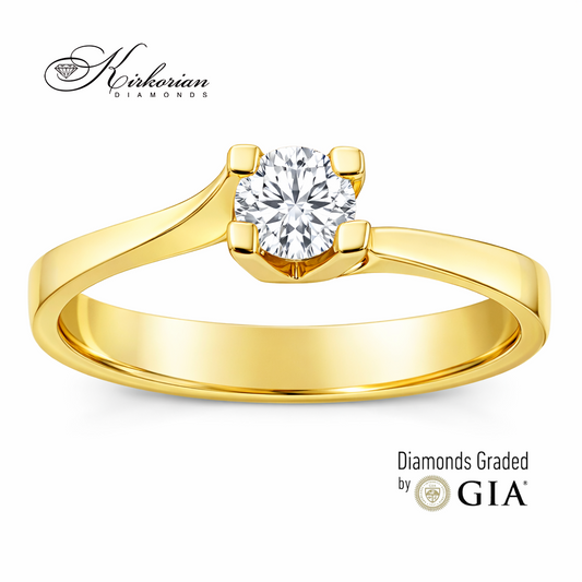 "Детайл на годежен пръстен с диамант 0.30 ct GIA жълто злато 14K модел K594B"