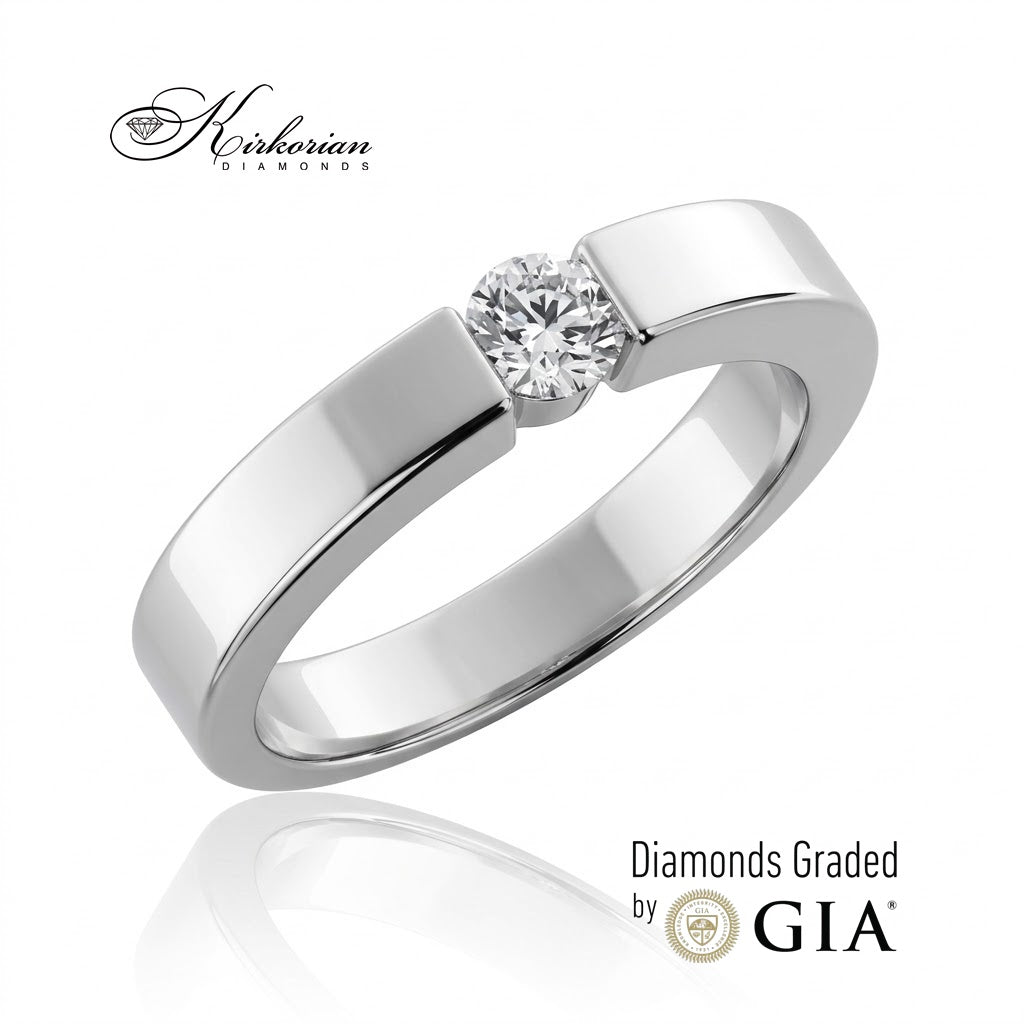 Модерен годежен пръстен K595 с естествен диамант 0.30 ct и сертификат GIA – десен изглед