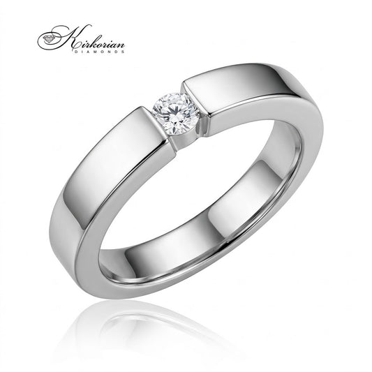 Модерен годежен пръстен K596 от бяло злато 14К с естествен диамант 0.10 ct – ляв изглед