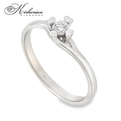 Годежен пръстен от бяло, жълто или розово злато 14К с диамант 0.14 ct – романтичен дизайн със сърца, код: K597