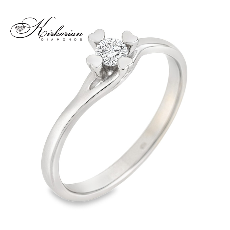 Годежен пръстен от бяло, жълто или розово злато 14К с диамант 0.14 ct – романтичен дизайн със сърца, код: K597