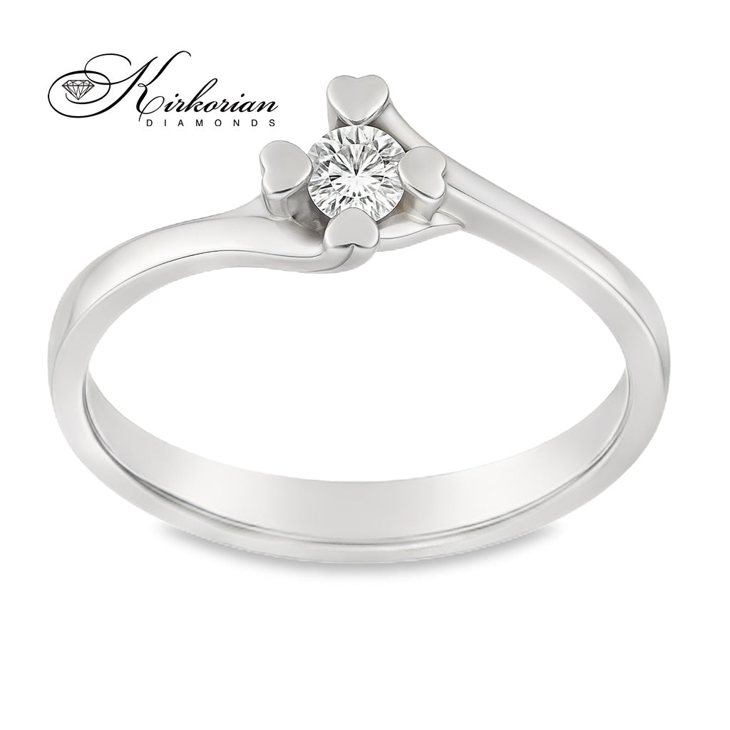 Годежен пръстен от бяло, жълто или розово злато 14К с диамант 0.14 ct – романтичен дизайн със сърца, код: K597