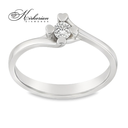 Годежен пръстен от бяло, жълто или розово злато 14К с диамант 0.14 ct – романтичен дизайн със сърца, код: K597