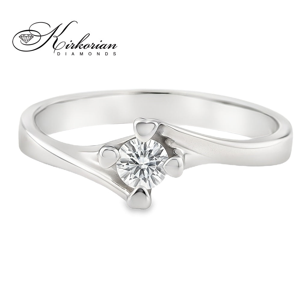 Годежен пръстен от бяло, жълто или розово злато 14К с диамант 0.14 ct – романтичен дизайн със сърца, код: K597