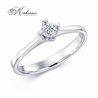 Луксозен годежен пръстен с диамант 0.18 ct жълто или бяло злато 14К тънка халка елегантен солитер K598