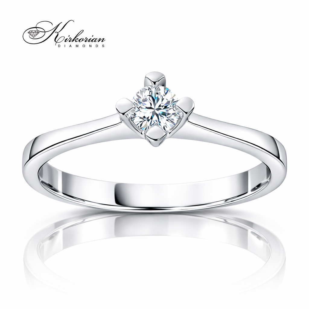 Диамантен годежен пръстен 0.18 ct солитер 14К злато висок блясък класически стил Kirkorian Diamonds код K598