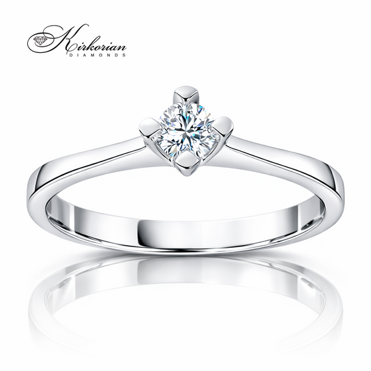 Диамантен годежен пръстен 0.18 ct солитер 14К злато висок блясък класически стил Kirkorian Diamonds код K598