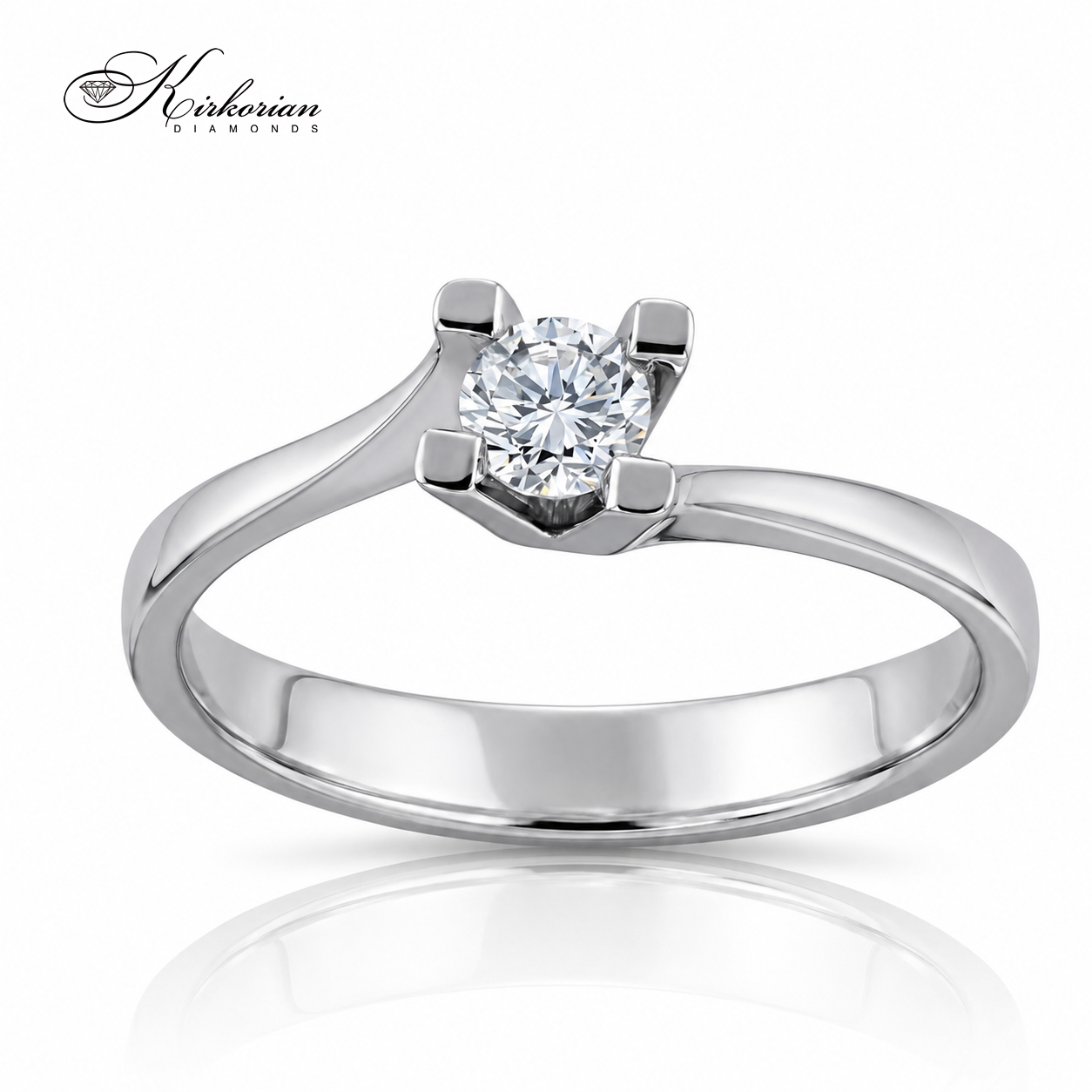 Годежен пръстен от бяло злато 14К с естествен диамант 0.18 ct K599 – изчистен дизайн с брилянтен блясък | Kirkorian Diamonds
