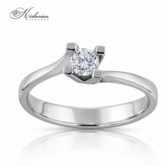 Годежен пръстен от бяло злато 14К с естествен диамант 0.18 ct K599 – изчистен дизайн с брилянтен блясък | Kirkorian Diamonds