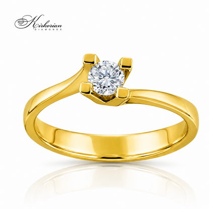 Годежен пръстен от жълто злато 14К с диамант 0.18 ct K599 – луксозен солитер с естествен брилянтен диамант и огледален златен финиш | Kirkorian Diamonds