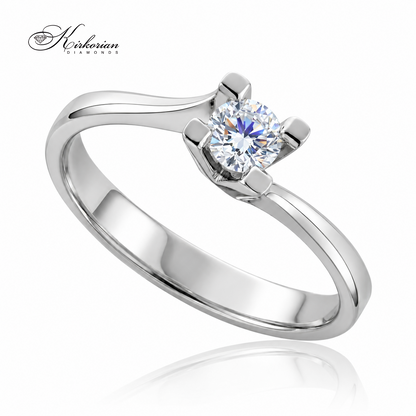 Луксозен годежен пръстен от бяло злато 14К с диамант 0.18 ct K599 – класически солитер с брилянтен шлиф | Kirkorian Diamonds
