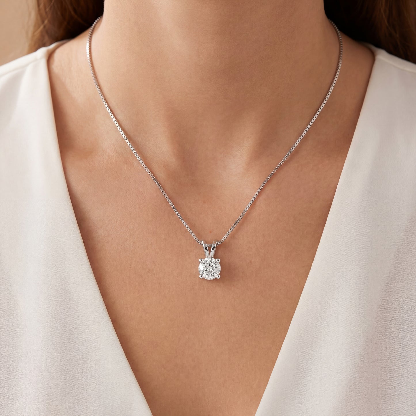 "Колие от бяло злато 14K с диамант 0.40 ct, естествен кръгъл диамант GIA сертификат, луксозно дамско колие с диамант Kirkorian Diamonds код K601A"