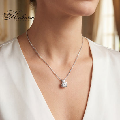 "Колие от бяло злато 14K с диамант 0.70 ct, естествен кръгъл диамант GIA сертификат, луксозно диамантено колие Kirkorian Diamonds код K601C"