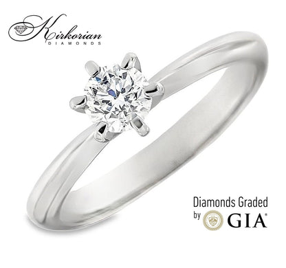 Класически годежен пръстен от бяло или жълто злато 14k с диамант 0.50ct GIA сертификат K604