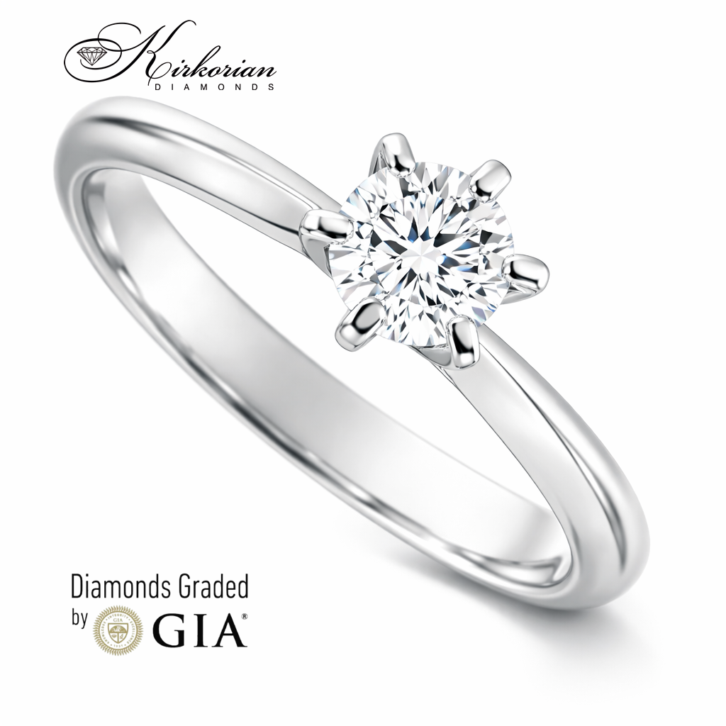 Класически годежен пръстен от бяло злато 14K с диамант 0.50 ct GIA сертификат модел K604