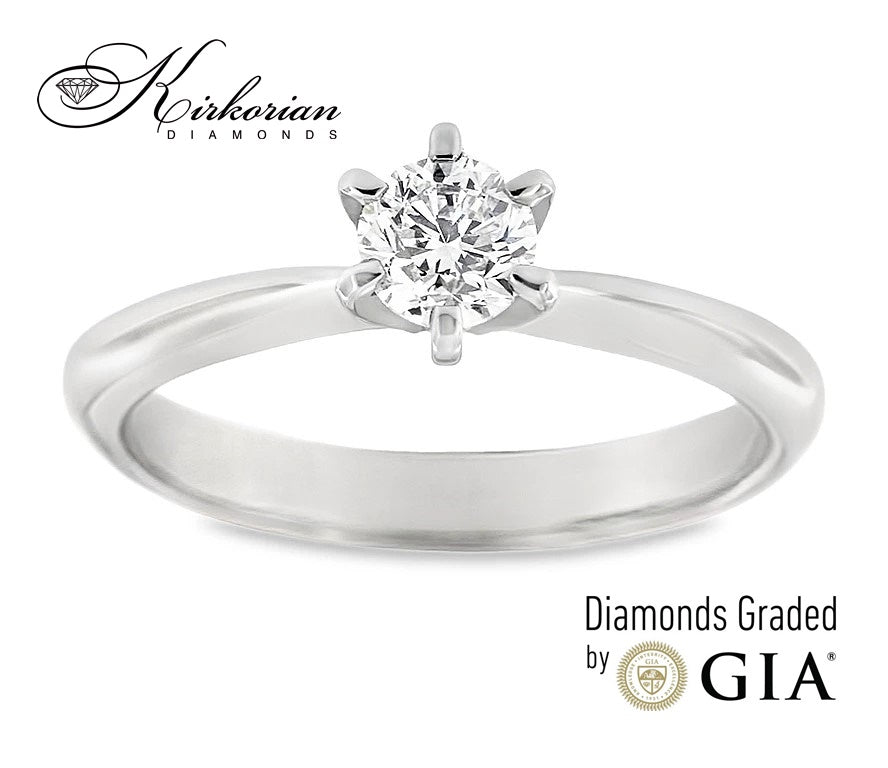 Класически годежен пръстен от бяло или жълто злато 14k с диамант 0.50ct GIA сертификат K604