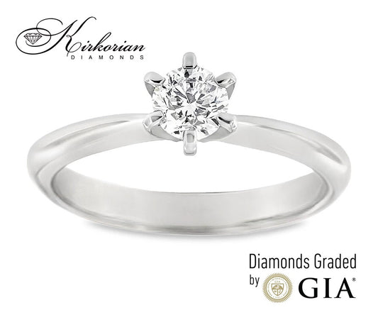 Класически годежен пръстен от бяло или жълто злато 14k с диамант 0.50ct GIA сертификат K604