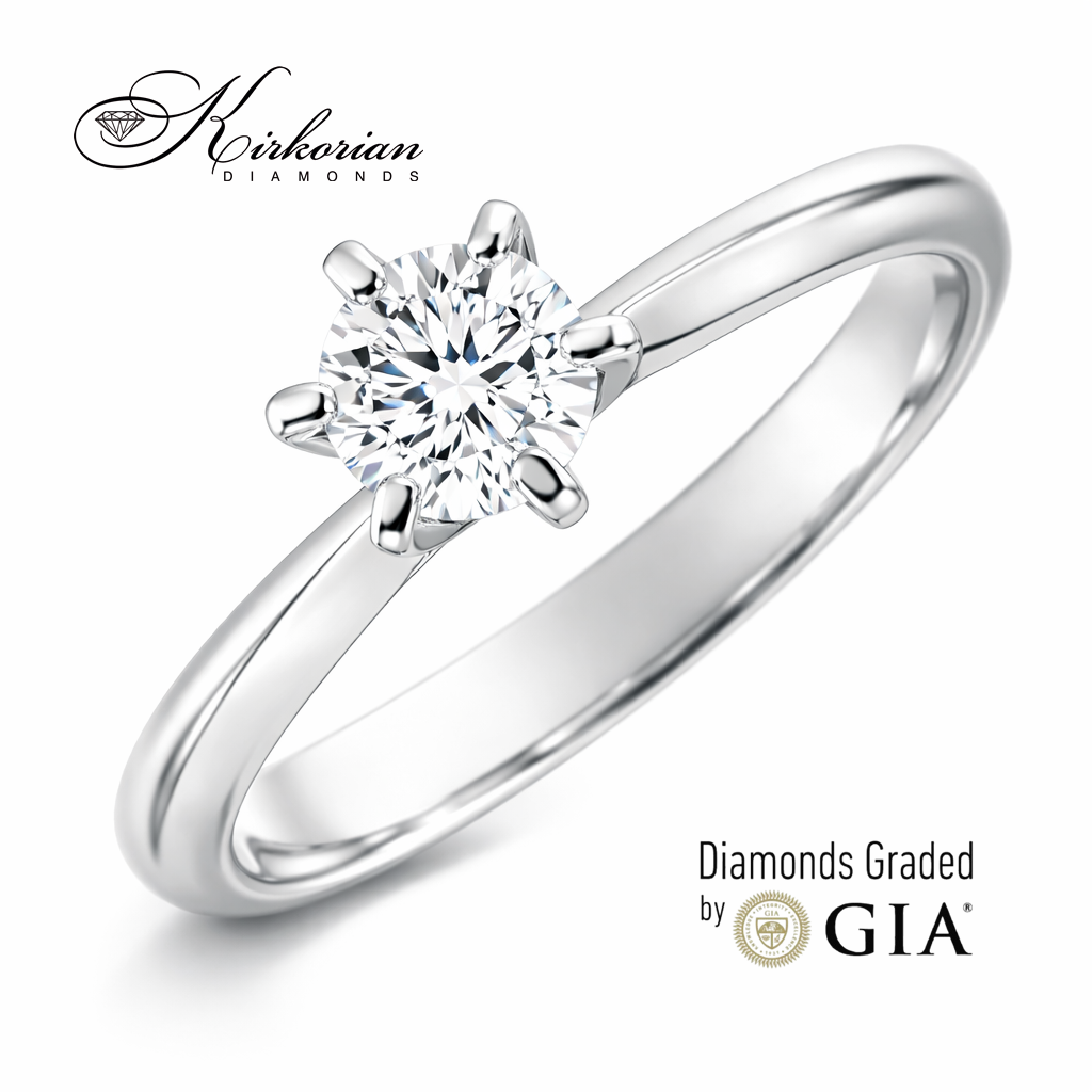 Елегантен годежен пръстен от бяло злато 14K с централен диамант 0.50 ct GIA K604
