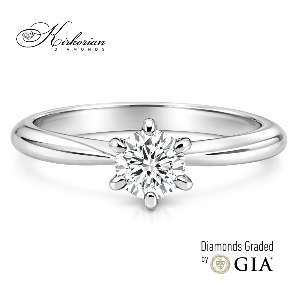 Годежен пръстен с диамант 0.50 ct GIA от бяло злато 14K класически солитер K604