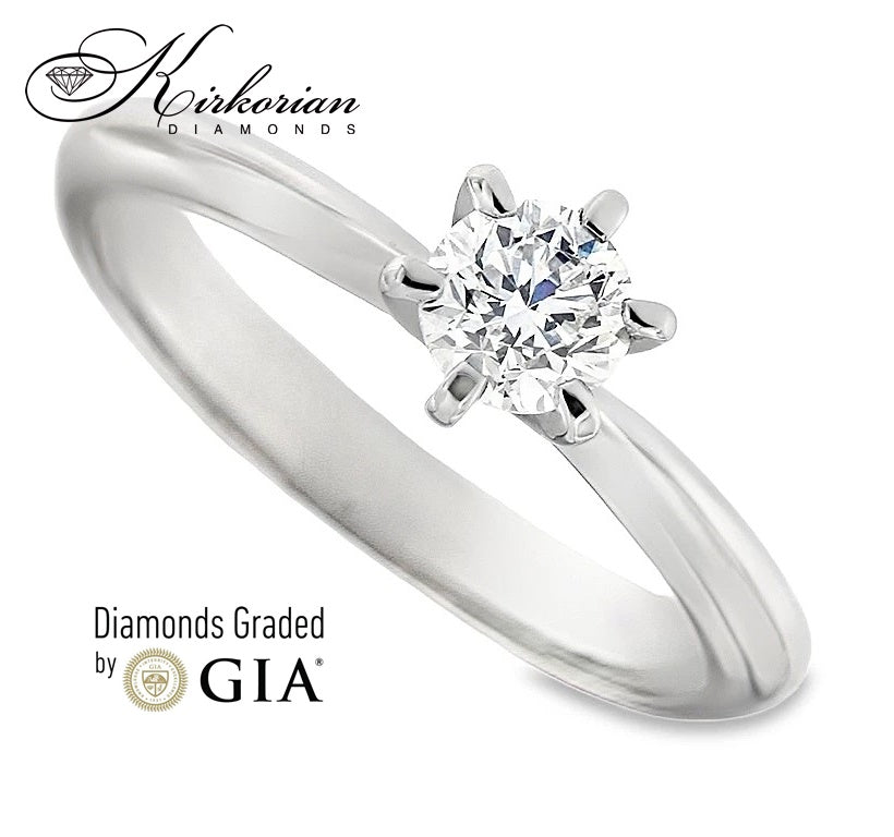 Класически годежен пръстен от бяло или жълто злато 14k с диамант 0.50ct GIA сертификат K604