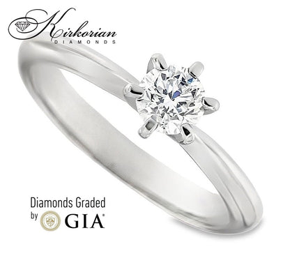 Класически годежен пръстен от бяло или жълто злато 14k с диамант 0.50ct GIA сертификат K604