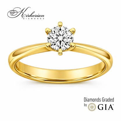 Класически солитер годежен пръстен от жълто злато 14K с диамант 0.50 ct GIA модел K604