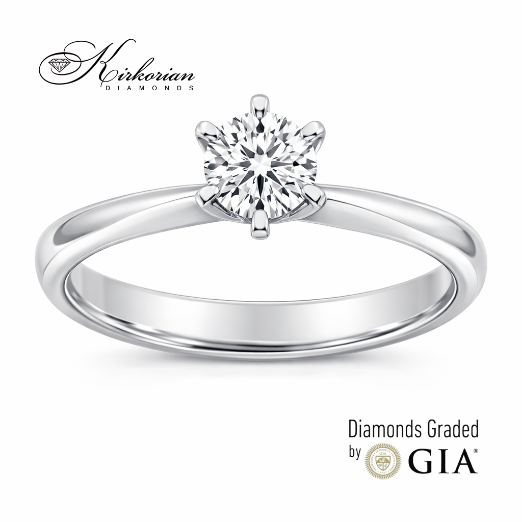 Класически годежен пръстен солитер от бяло злато 14K с диамант 0.50 ct GIA K604