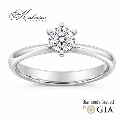 Класически годежен пръстен солитер от бяло злато 14K с диамант 0.50 ct GIA K604