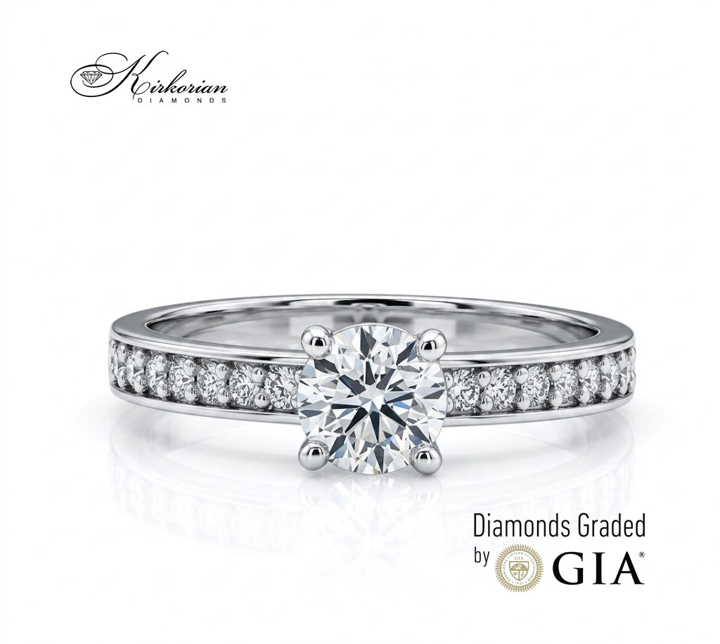 Годежен пръстен с диамант 0.90 ct GIA сертификат от бяло злато 14K с акцентни диаманти модел K608