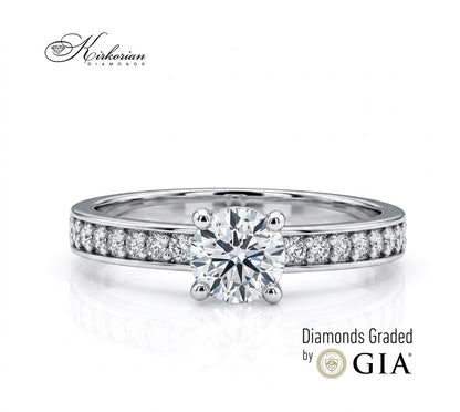 Годежен пръстен с диамант 0.90 ct GIA сертификат от бяло злато 14K с акцентни диаманти модел K608