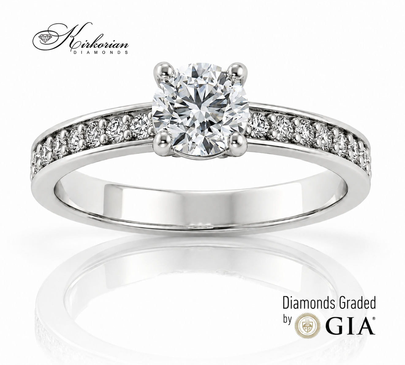 Годежен пръстен 0.90 карата диамант с GIA сертификат и акцентни камъни от бяло злато 14K K608